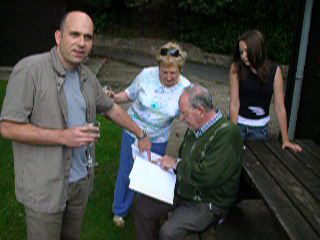 Gerry having his first look at the birthday book, August 2006