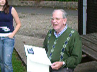 Gerry having his first look at the birthday book, August 2006